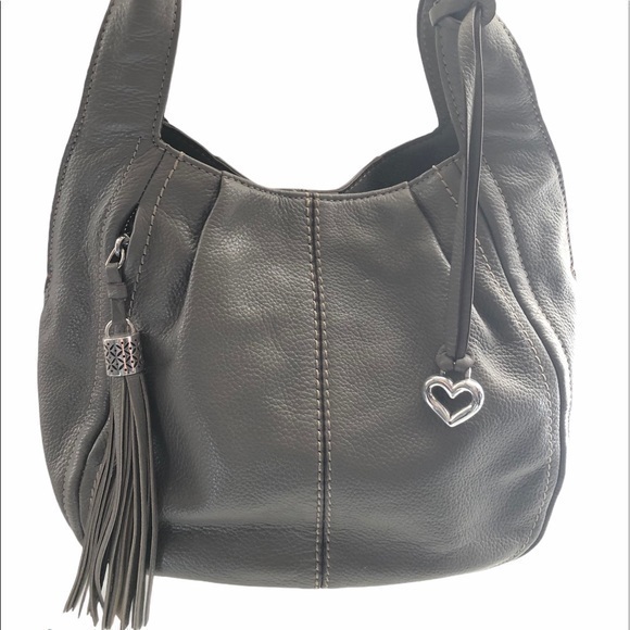 BRIGHTON gray tassel tote leather bag